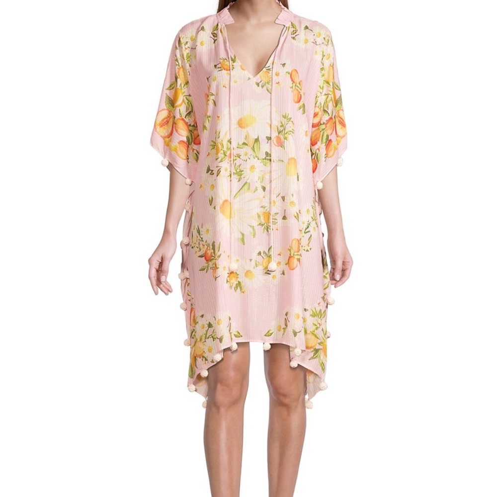 Farm Rio tangerine dream cover up with pom-pom